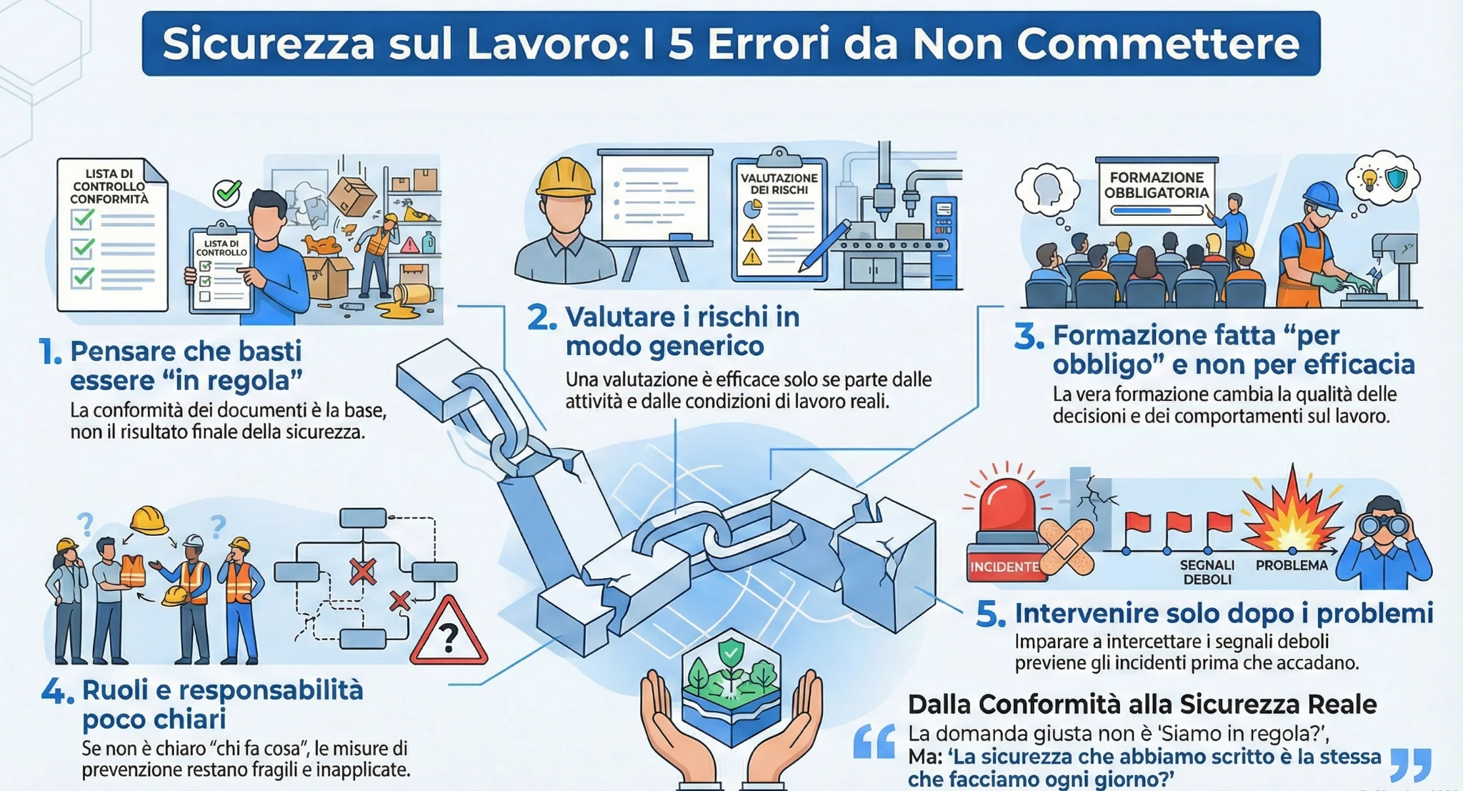 Sicurezza sul lavoro: i cinque errori più comuni nella gestione della prevenzione tra documenti, formazione e valutazione dei rischi
