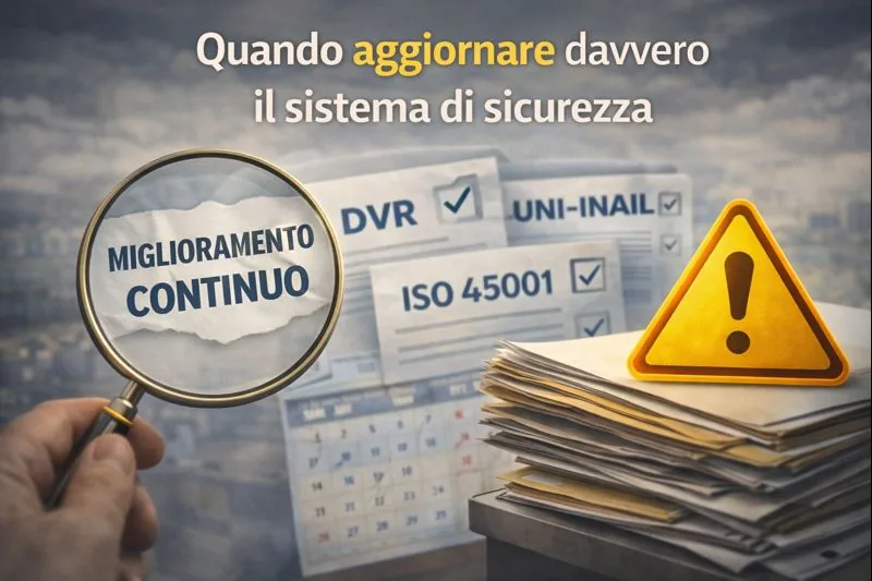 Miglioramento continuo nella sicurezza sul lavoro: quando aggiornare davvero il sistema di prevenzione tra DVR, norme UNI-INAIL, ISO 45001 e segnali di rischio organizzativo.