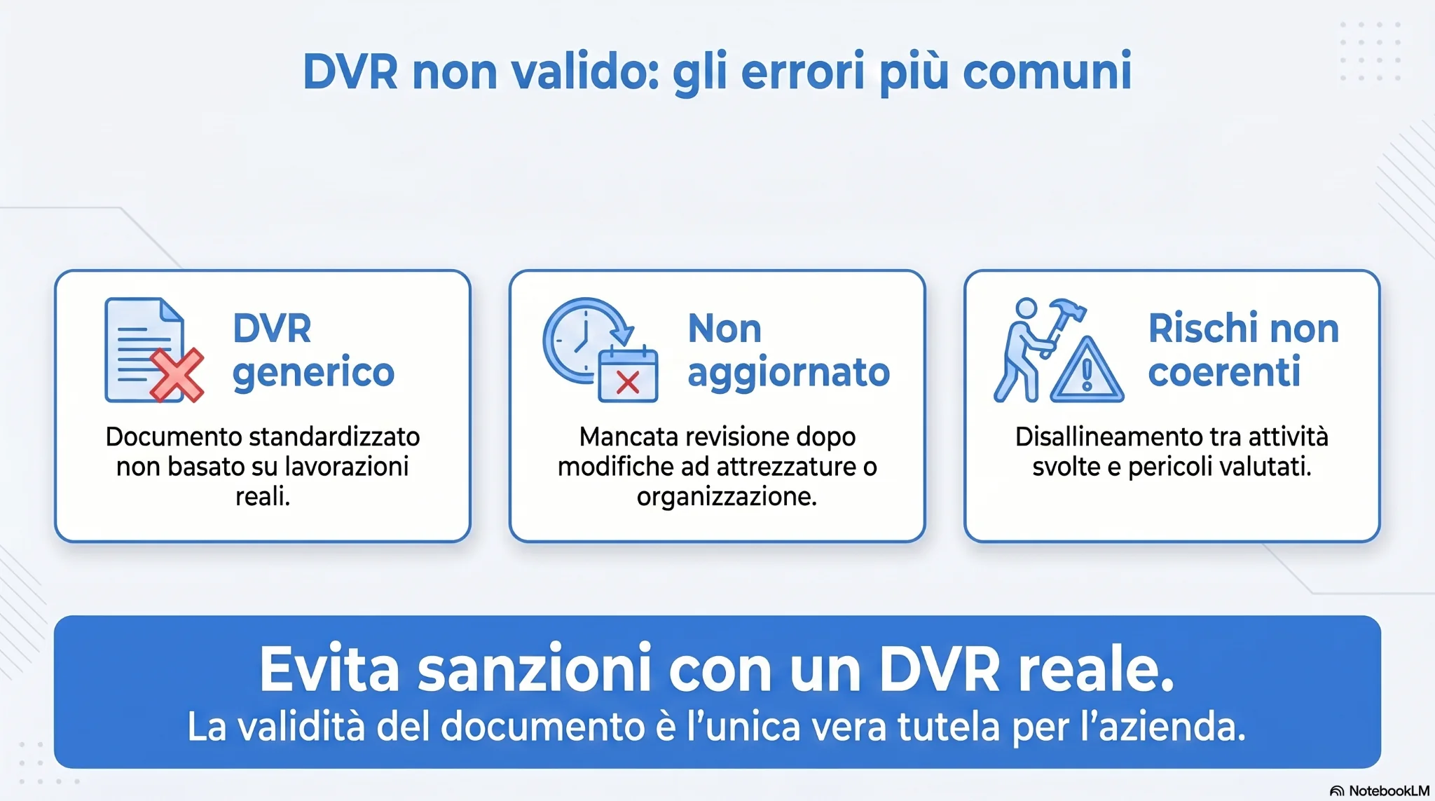 DVR non valido esempi di errori: documento generico, mancato aggiornamento e rischi non coerenti